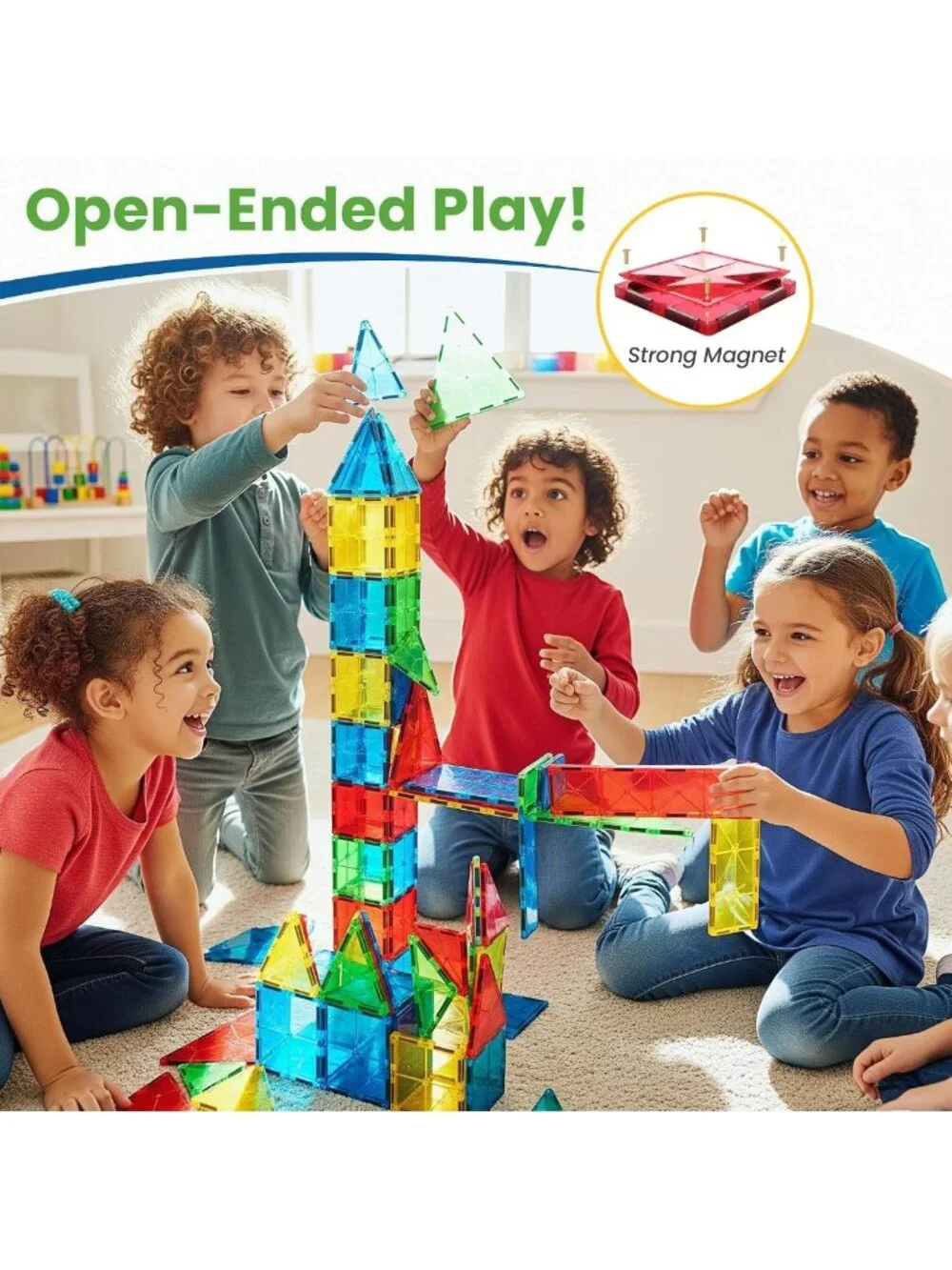 100 Pc Magnetic Building Blocks Set for Kids - Educational Magnet Tiles & Cars